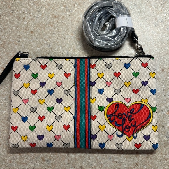 Brighton Love & Joy Crossbody Canvas Purse Bag Pouch Clutch Leather Straps - Picture 2 of 3